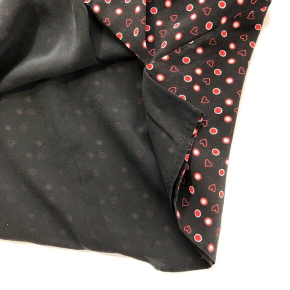 St John womens 2 black silk blouse red hearts print v neck tie bow career luxury - Picture 12 of 13